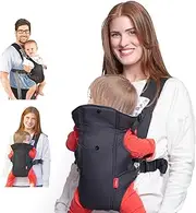 Nuby Deluxe Baby Carrier: Newborn to Toddler with Lumbar Support for 7.7-32.8 lb. (3.5-14.9 kg) Lightweight Breathable Mesh Fabric Bonus Teether Removeable Baby Drool Bib Color: Black