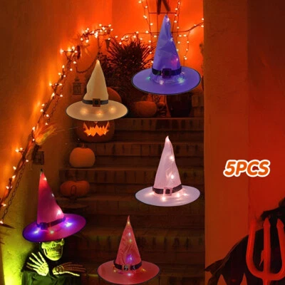 5Pcs Halloween Glowing Witch Hat Halloween Decoration Witch Hat IP65 DebWB