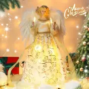 HOHOTIME 12'' Angel Tree Topper with White Feather Wings and Gold Skirt, Chri...