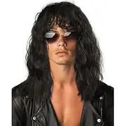 Men's 80s Wig Black Long Curly Wig Rocker Wig Costume Wig