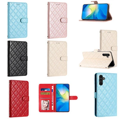 Flip Grid Leather Wallet Phone Case For Samsung A8 A13 A50 A30 A70 A20E M53