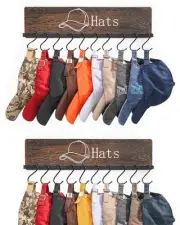 Hat Storage Organizer Baseball Rack Wall Wooden Cap 20 Hooks Metal Rustic