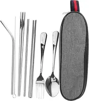 Milisten 1 Set Stainless Steel Portable Utensil Set Complete Dining Essentials for Camping Hiking Outdoor Activities Compact Durable Travel Tableware for