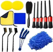 Car Cleaning Kit, 13-Piece Detailing Brush Set with Microfibre Mitt, Polishing Pads and Detail Brushes