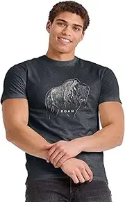 [Hanes] Men's Graphic Tee-Rugged Outdoor Collection, Bison Roam Slate Heather, X-Large