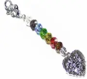 Clip on charm Bag Dangle Ring Keeper Chakra Rainbow Crystal Love Heart gift