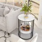 Upscale White Marble Circle Side Storage Table Vase Display Corner Coffee Table