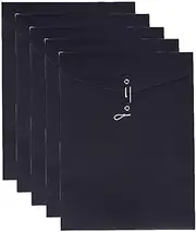 VANRA Kraft String File Folder Filing Envelope Project File Jacket Document Letter Organizer Flat-No Expansion A4 Letter Size (Pack of 5, Black)