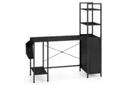 Costway Computer Desk Office Desk w/LED Lights & Power Outlets Gaming Table Writing Desk Black