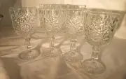 7'' Libby clear cut glass water/wine goblets starburst hobstar design set of 4