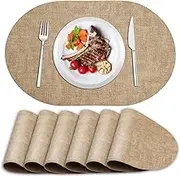 ANUNU Placemats Set of 6 - Double-Sided Faux Leather Design Oval Placemats for Dining Table Mats Heat Resistant Waterproof Wipeable Washable Non-Slip Kitchen Table Placemats (Set of 6, Camel)