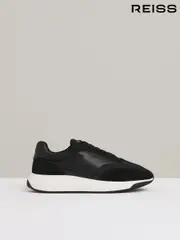 Reiss Black/White Emmett Leather Suede Running Trainers (AC4779) | $295