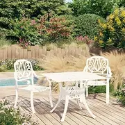 3 Piece Patio Bistro Set, Outdoor Lounge Setting Patio Conversation Set Outdoor Table and Chairs Set Garden Furniture Seating, Cast Aluminium White