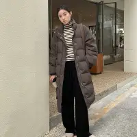 在飛比找Very buy優惠-加長款羽絨服大衣女冬季腰帶基礎立領白鴨絨外套