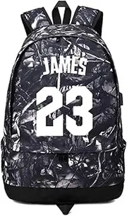 Basketball Player Star James Luminous Ball Storage Backpack Sports Equipment Depositary Multifunctional Student Bookbag for Men Women (Grey Pattern 1)