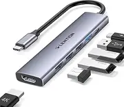 LENTION 6-in-1 USB C Hub Multiport Adapter with 100W PD Charging, 4K HDMI, 4 USB-A Data Ports, Type C Hub for MacBook Pro, New Mac Air/Surface, Chromebook, iPhone 15 Series，More (CH17, Space Gray)