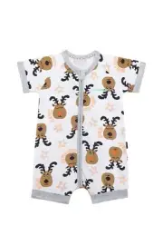 NWT BONDS Joyful Raindeers White Christmas Windersuiy Zippy Romper PJs Sz 3-6/00