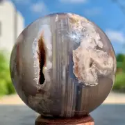 184G Natural Sakura Flower Agate QUARTZ Sphere Crystal Ball Healing