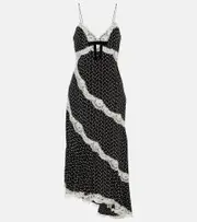 [Alessandra Rich] Alessandra Rich Lace-trimmed polka-dot silk midi dress AU 4 black