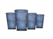 Godinger Blue Claro Modern Vintage Tumbler Glasses, Set of Four, 12 oz NIB Open