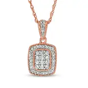0.25 CT. T.W. Composite Natural Diamond Cushion Frame Antique Vintage-Style Pendant in 10K Rose Gold
