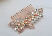Rose Gold Wedding Hair Comb Crystal Leaf Wedding Hairpiece Bridal Hair Comb Clip