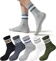 [Mottee&Zconia] Mens Quarter Crew Socks Above Ankle Retro Vintage Old School Vibe Cotton Three Strips White Socks 5 pack, 5pairs(black,white,green,dark Grey,grey)