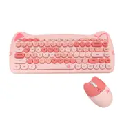 Nevenka Cute Cat Shape Wireless Keyboard + Mouse Set 2.4GHz for Mac PC Desktop Laptop-Pink