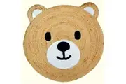 Handmade Kids Jute Round Rug-Baba Bear 1143-Natural-100x100cm