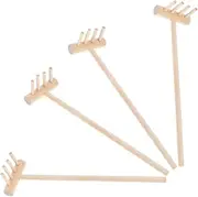 4pcs Mini Wood Rake Sand Rake Miniature Garden Tools Sandbox Rake Garden Sand Tools Mini Rake Crafts Mini Sand Table Rake Sandbox Miniature Rakes Table Mini Rakes Khaki