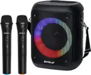 Risebass Portable Karaoke Machine with 2 Wireless Microphones Bluetooth Record