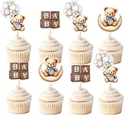 Cyodoos 36 PCS Bear Cupcake Toppers for Baby Shower - Jungle Animal Theme Decorative Supplies for Birthday Party Cake - Blue