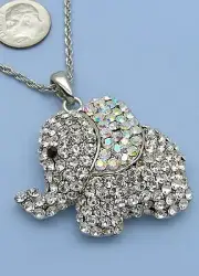 Clear Baby Elephant Rhinestone Crystal Necklace Pendant