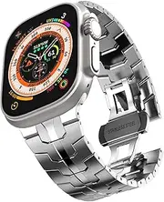 [DJDLFA] Stainless Steel Band for Apple Watch Ultra 2 Band 49mm 45mm 44mm 42mm, Metal Strap with Folding Clasp for Apple Watch Series 9 8 7 6 5 4 3 2 1 Ultra/Ultra 2 Men