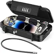 Portable Safe, Ambesty Cash Box, Combination Lock, Waterproof, Mini Safe Safe with 6 mm Thick Removable Wire Rope, Secures Valuables when Travel, on the Beach, Camping, in the Office, Cars