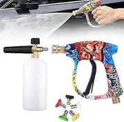 Graffiti High Pressure Washer Gun, 2025 New 5-in-1 Power Washer Short Gun with 5PCS Nozzles, 3000 PSI Max, with 1/4 Inch Quick Connector, for Floor Cleaning Garden Watering (B)