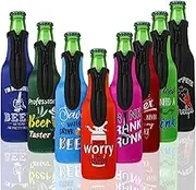 Perthlin 8 Piece Summer Beer Bottle Insulator Sleeve with Zipper Neoprene Insulated Jackets Keep Warm and Cold Beer Bottle Sleeves with Stitched Fabric Edges for Party