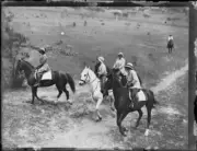 Four members of the Women Cavalry Corps riding up a hill, Liverpoo- Old Photo
