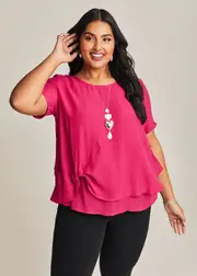 [Virtuelle] Taking Shape Natural Knot Front Top Size 16 in Raspberry Pink, Viscose - Plus Size Women's Clothing Raspberry Pink