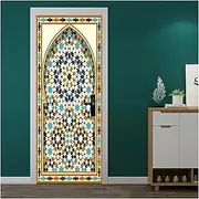 Door Stickers Muslim Floral Door Sticker Home Decoration DIY Wall Stickers Bedroom Kitchen Art Wallpaper Vinyl Wall Decals (Size : 95x215cm)