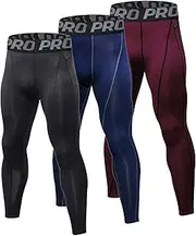 [Minghe] 3 Pack Mens Compression Leggings Cool Dry Base Layer Sports Running Tights Cycling Trousers for Workout Athletic Training Gym