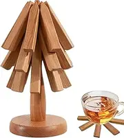 Wooden Coaster, Decorative Coaster for Hot Dishes, Trivets for Hot Pots & Pans, Beech Tree Shape Trivet Set Coaster, A Tree Design Trivet Mats, Foldable Anti Scald Mat Wooden Table Mat