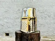 Medieval Crusader Templar Knight Helmet Steel Helmet With Mason's Brass Cross