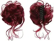 Synthetic Messy Claw Clip Chignon Extension Hair Accessories For Women Bun Scrunchie Hair Piece Ponytail(Wine Red)