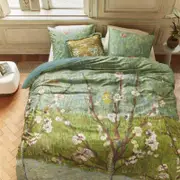 Bedding House X Van Gogh Queen Peach Trees Green Cotton Sateen Quilt Cover Set