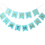 Pastel Blue and Gold Foiled Happy Birthday Bunting Banner