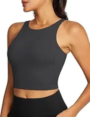 [QUEENIEKE] Womens Longline Sports Bra High Neck Crop Tank Tops for Gym Medium Support Yoga Vest Built in Bra
