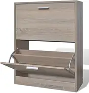 'vidaXL 2-Compartment Oak Look Wooden Shoe Storage Cabinet - Large Capacity, Easy to Assemble Shoe Rack with Organised Partitions
