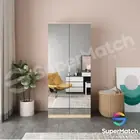 2 Door Mirrored Wardrobe Bedroom Cupboard Closet Storage Cabinet Organiser Oak