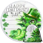 Green Clover St Patricks Day Lil Dragon Round Beach Towel